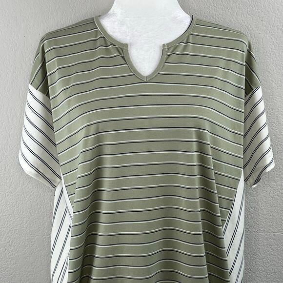 Suzanne Betro Weekend Green Stripe Short Sleeve Oversized Tunic Top Small NWT - Picture 5 of 14